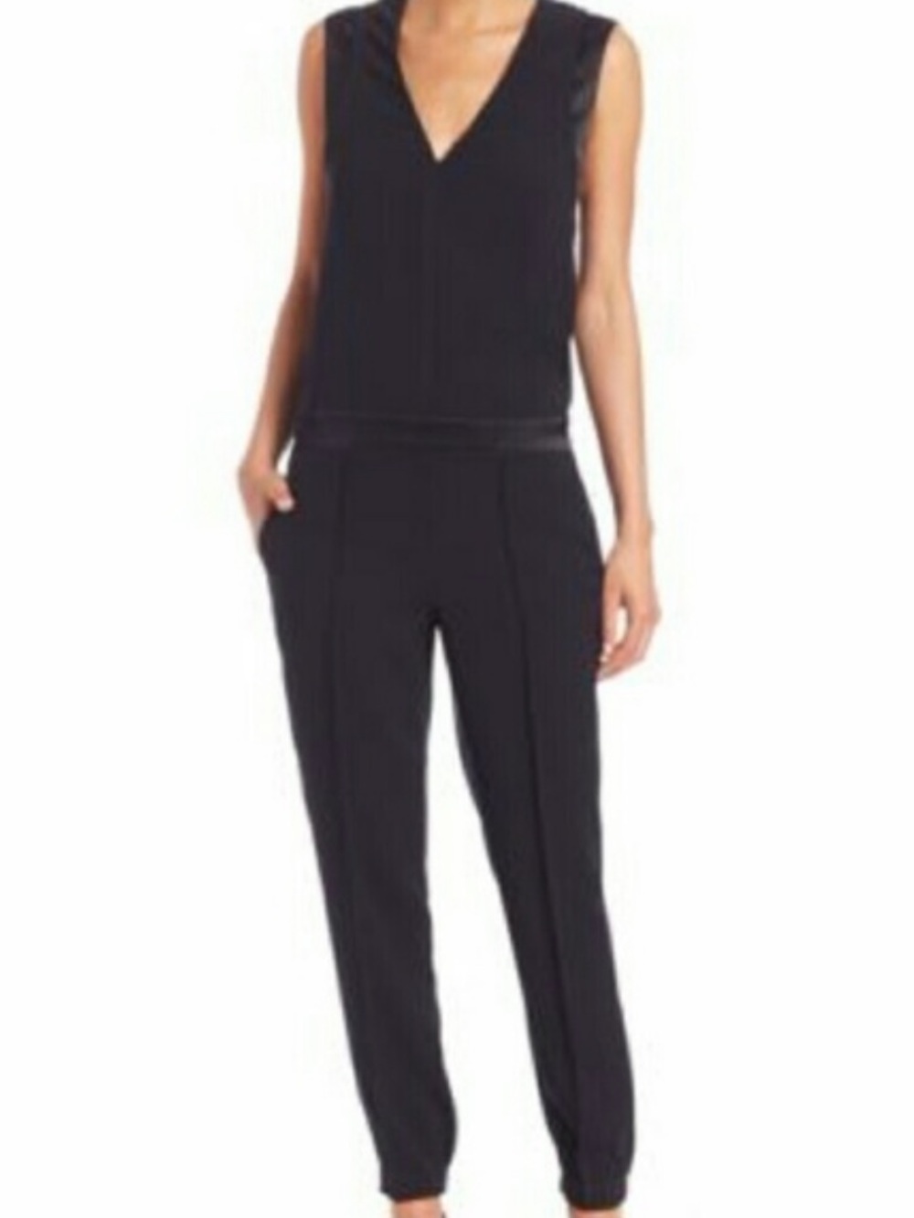 Vince Black V-Neck Sleeveless Jumpsuit